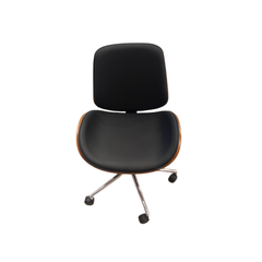 Sillón de oficina diseño archie de ecocuero y respaldo de madera - estrella cromada