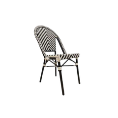 Silla French bistro esterillado de simil ratan plástico con patas negras - negro y blanco