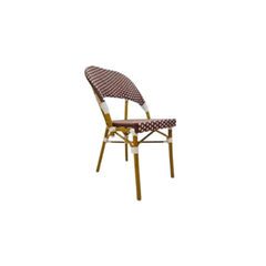 Silla French bistro esterillado de simil ratan plástico con patas naturales - blanco y rojo