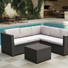 Set de exterior: Sofá esquinero Pacific. MEDIDA| 180 x 240 cm. Gris oscuro