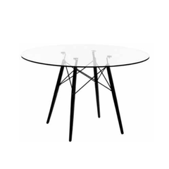 Mesa Eames 1 mts Redonda con Tapa de Vidrio y patas negras