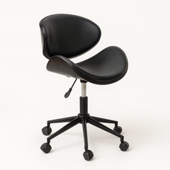 Sillón de oficina diseño onyx de ecocuero y respaldo de madera - estrella cromada