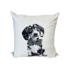 Almohadón velvet con aplique de moño family cachorro salchicha