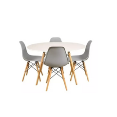 Mesa nordica Eames redonda 1 mts + 4 Sillas eames grises