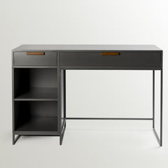 Escritorio de MDF y hierro monocromo con cajones y estantes
