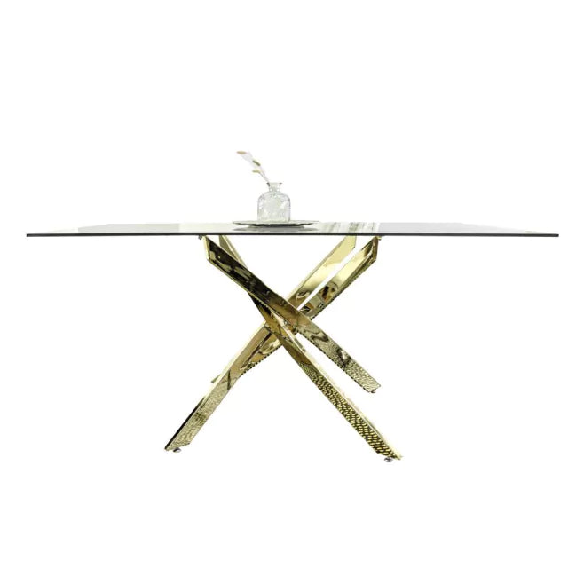 Mesa de comedor Insignia con tapa de vidrio templado  y patas doradas - 160 cm x 90 cm