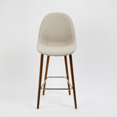 Banqueta Nina Wood Tapizada en Lino gris con Patas de Madera