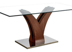 Mesa de comedor Stylish, vidrio templado y base de madera con chapón de acero. 180 x 90 cm
