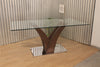 Image of Mesa de comedor Stylish, vidrio templado y base de madera con chapón de acero. 180 x 90 cm