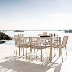 Silla linea Menorca con estructura metálica tubular y tejido entramado