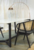 Image of Mesa Arpeggio simil mármol con tapa de vidrio templado y patas metalicas negras-  2 mts x 1 mts