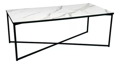 Mesa Chic con tapa de vidrio simil marmol - 110 x 60 x 45 cm