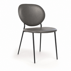 Silla Galway tapizada en tela con patas de hierro negro.