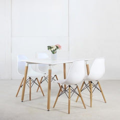 Mesa escandinava Eames blanca pata redonda 1.20 + sillas Eames