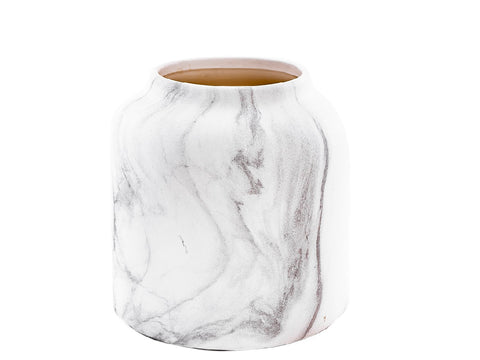 Florero Indi de ceramica simil marmol 13x13 cm - Blanco