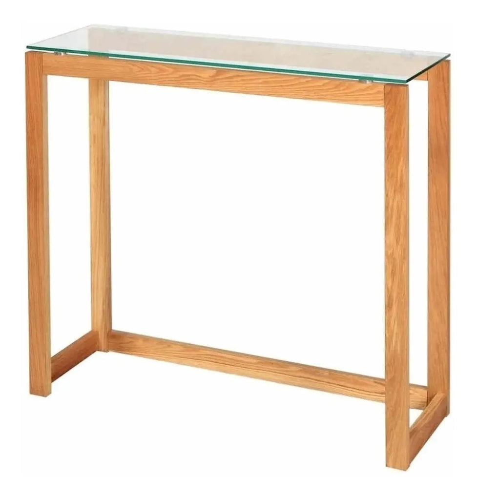 Consola Brooks con tapa de vidrio y  patas de madera natural - 100 cm x 87 cm x 32 cm