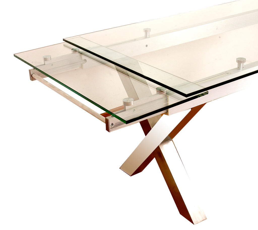 Mesa XX extensible con tapa de vidrio templado y patas cromadas - 1.80 a 2,50 mts x 90 cm
