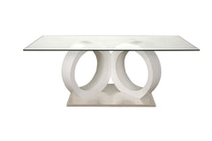 Mesa de comedor Luxury con tapa de vidrio templado y patas de madera color blanco- 2.00 mts x 90 cm