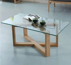 Mesa auxiliar Nina tapa de vidrio y patas de madera - 1 mts x 60 cm