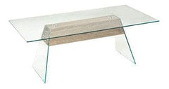 Mesa Vitro con tapa de vidrio templado y estructura en madera natural- 1.60 mts x 90 cm