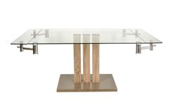 Mesa Family extensible con tapa de vidrio templado y patas de madera - 1.40 a 1.80 mts x 90 cm