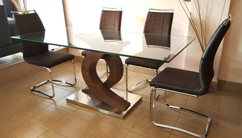 Mesa Jazz con tapa de vidrio templado y patas de madera - 1.80 mts x 0.90 cm