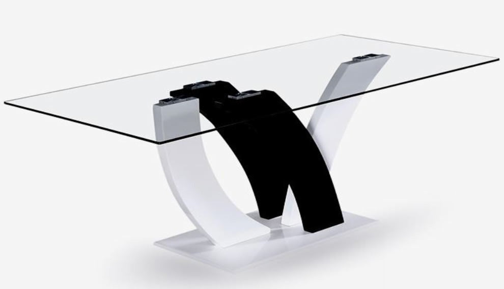 Mesa Queen con tapa de vidrio templado y patas madera negras/blancas - 1.60 mts x 0.80 cm