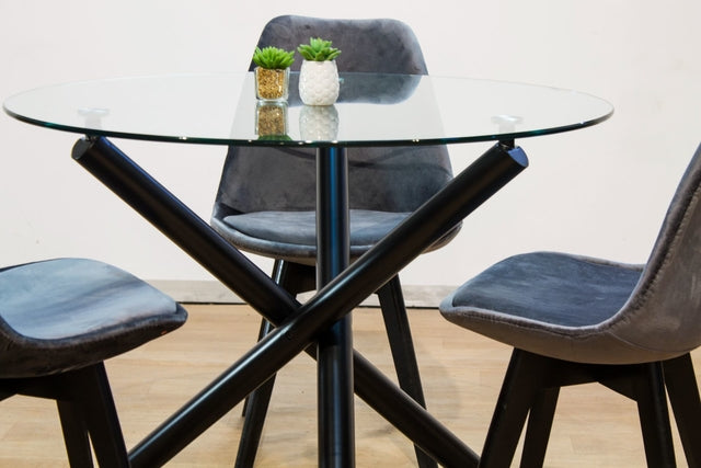 Mesa Matisse con tapa de vidrio y patas negras - 1 mts
