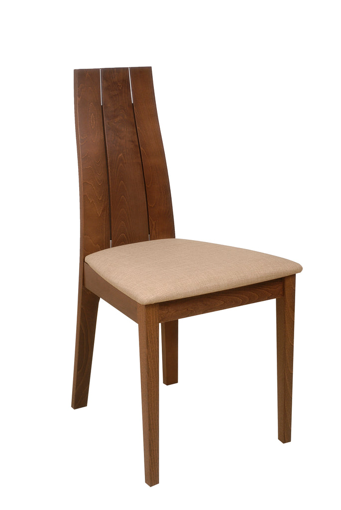 Silla Pin con asiento tapizado en tela y patas de madera chocolate