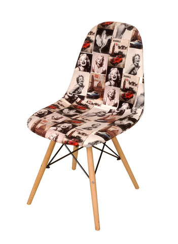 Silla Eames de polipropileno tapizado Marilyn y patas de madera natural