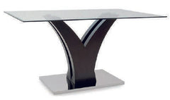 Mesa de comerdor Stylish, vidrio templado y base de madera con chapón de acero. 180 x 90 cm