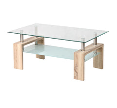 Mesa ratona Ana con tapa de vidrio y patas de madera