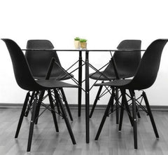 Mesa escandinava Eames redonda + sillas eames pata negra
