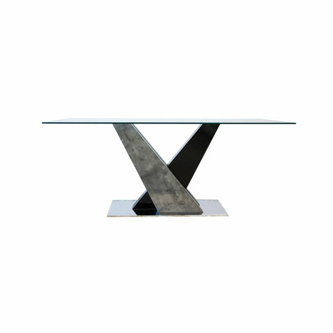 Mesa de comedor elegance con tapa de vidrio templado y patas de madera blanco / Gris