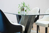 Image of Mesa de comedor elegance con tapa de vidrio templado y patas de madera blanco / Gris